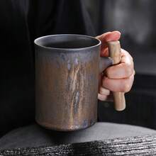日式粗陶金彩窯變咖啡杯,復古工業咖啡杯,辦公室水杯或家用茶杯 - 銅色 - 查看 2