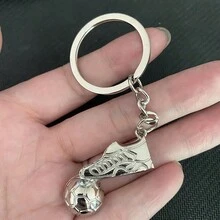 1pc Men football keyring metal soccer key chain for sports gifts - Silver - View 3