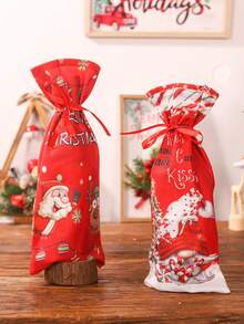1個卡通繪製的聖誕裝飾酒瓶套,聖誕老人和馴鹿設計,森林男子設計,廚房桌面裝飾 - 紅色 - 查看 3