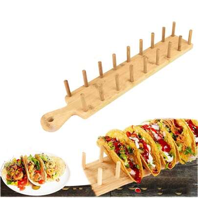 1 adet Ahşap Taco Tutucu, Ahşap Taco Tutucu Raf Tepsisi Standı 8 Yumuşak veya Sert Kabuklu Taco'yu Tutar Ayrıca Tortillalar, Burritolar İçin Sunucu Seti Bambu Düzenleyici Tepsi Noel Hediyesi