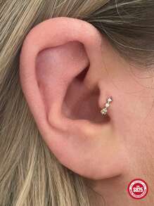 SereneSpark 1個925純銀單排鑲嵌鉆石套環耳環,男女通用日常裝飾 - 金色 - 查看 7