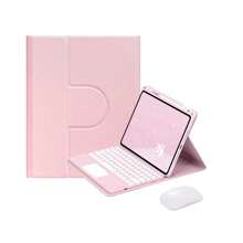 Roze 360° Draaiend Draadloze Afneembaar Touch Ronde Sleutel Toetsenborden Hoesjes Met Wit Computermuizen Voor iPad