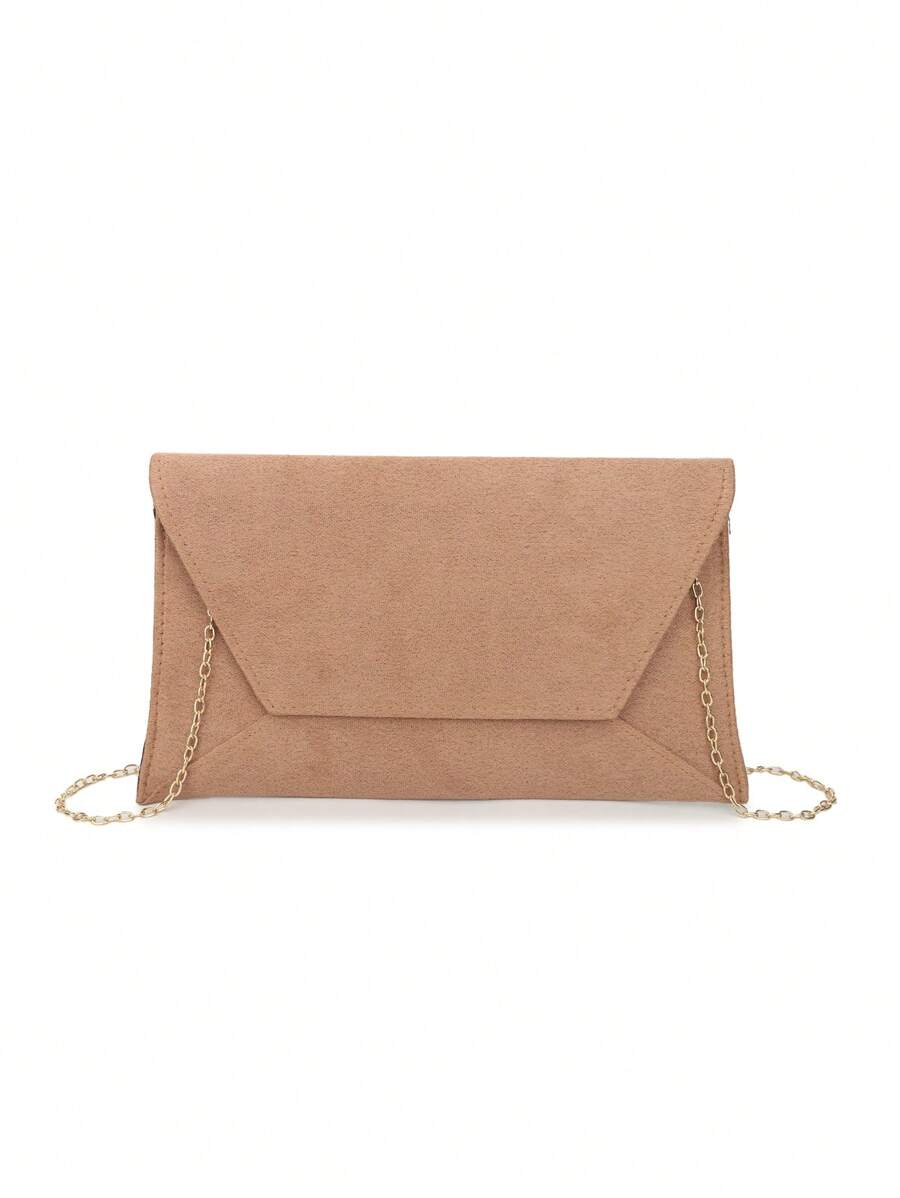 Fashion Flip Cover Clutch Bag With Metallic Chain - Coffee Brown - View 1