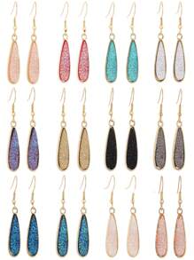 12 对/套树脂个性化甜美长泪珠耳环 - 彩色 - 查看 1