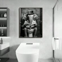 1 件無框大像在馬桶上看報紙帆布畫家居裝飾版畫高清圖片牆壁藝術高清模塊化帆布海報浴室家居裝飾