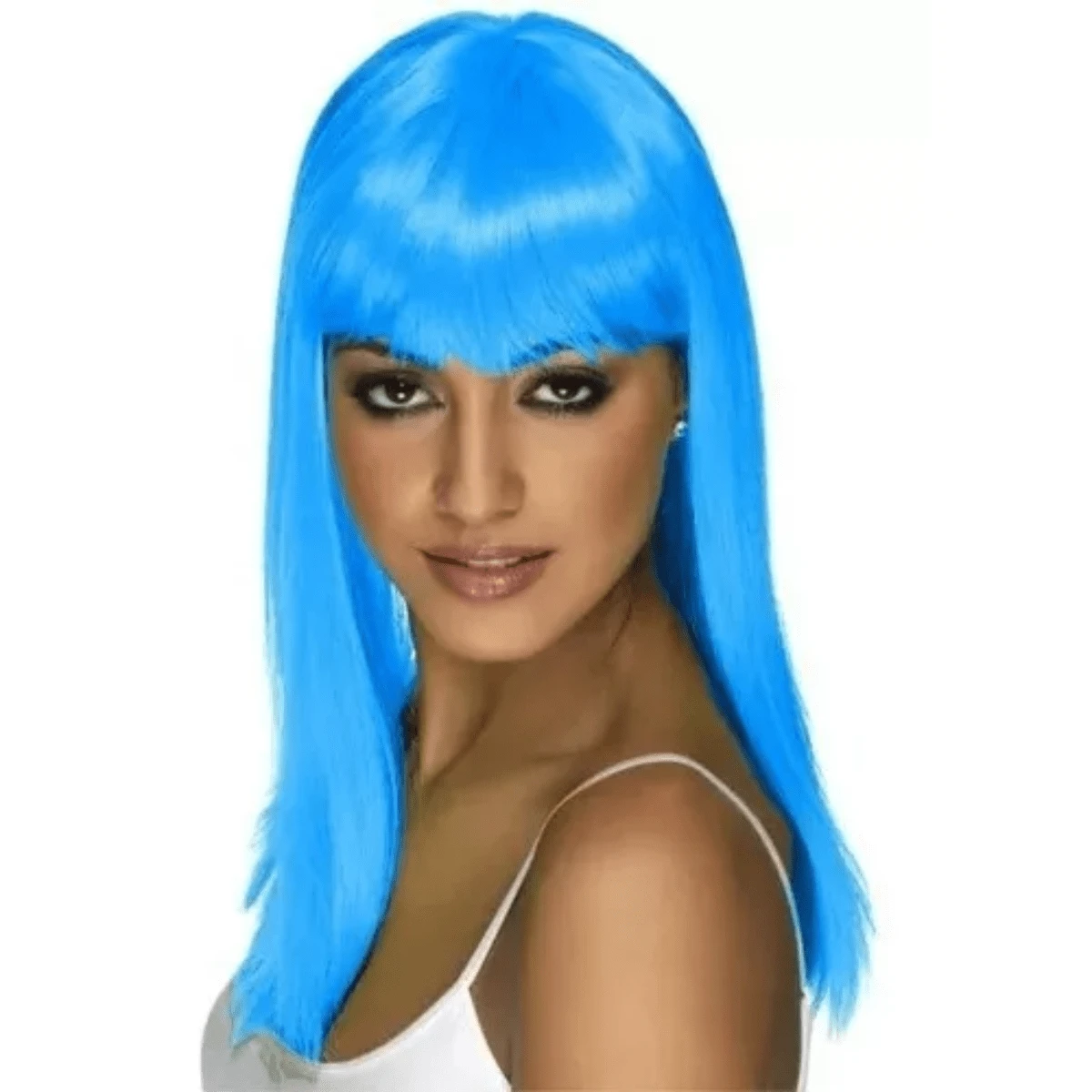 Perucas Longo Liso Com Franja Acessório De Fantasia - Azul - Visão 1