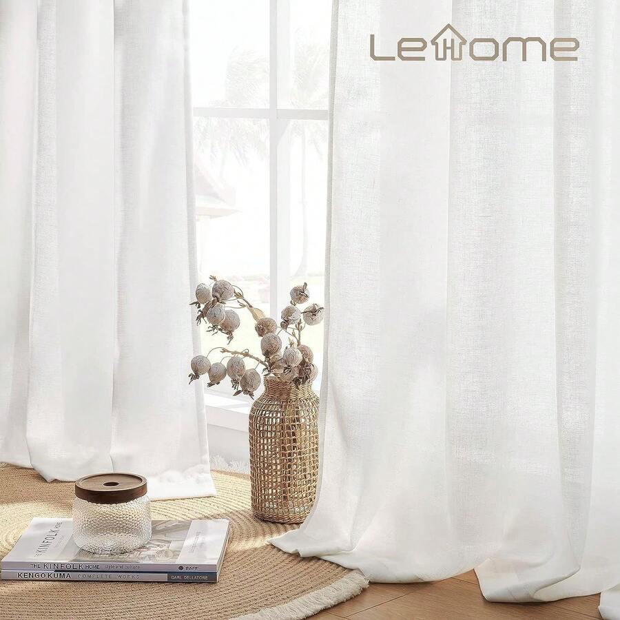Lehome Natural Light Filtering Curtains 2 Panels Set for Living Room, 2 Piece Set Modern Semi Sheer Linen Cotton Drapes for Sliding Glass Patio Door, Office Bedroom Home Decor, Beige/Birch, Extra Wide Privacy Added Draperies for Kitchen Bedroom Aesthetic, Extra Long, Soft Cotton Blended Modern Farmhouse Decor Gray Curtains 108 inch Length for Mens Bedroom, Natural Linen Blended Window Curtain Panels, Rustic Curtain Drapes Rod Pocket, Linen Cotton Blend Elegant Light Filtering Privacy Protected Panels for Farmhouse/Living Room, Modern Stylish Two Pages Window Curtains for Girls Room 8 FT, 84 inches 96 in 108'' - Milky White - View 1