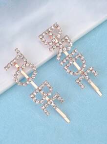 2入組女士新娘鑽石字母髮夾，派對配件 - 玫瑰金 - 查看 7