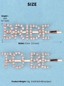 2入組女士新娘鑽石字母髮夾，派對配件 - 玫瑰金 - 查看 8