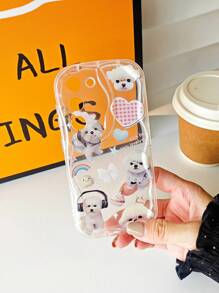 1pc Lovely Plush Cartoon Dog Phone Case With Clear & Wave Edge Design, Compatible With Samsung S23/s22/s21/a14/a23/a33/a34/a52/a53/a54/a72/a73/plus/ultra, Iphone 7/8/x/xr/max/11/12/13/14/pro/plus, Huawei Mate/50/50pro/p50/p60/pro/nova11/nova10
