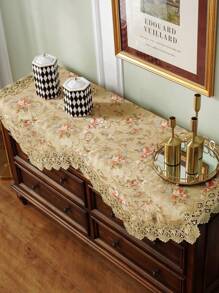 1pc Floral Jacquard Lace Decor Tablecloth - Multicolor - View 3