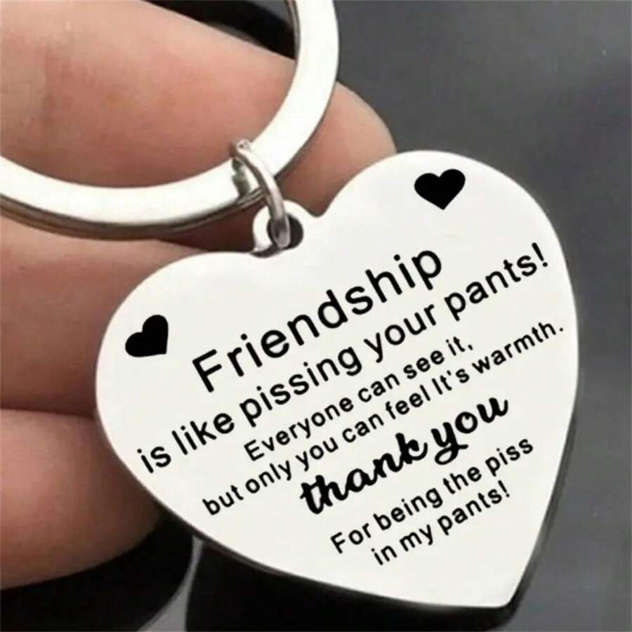 1pc New Design Stainless Steel Heart Shaped Keychain For Best Friends Thank You Gifts - Silver - View 1