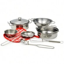 1套模擬玩具廚房不銹鋼餐具,兒童仿製不銹鋼餐具玩具,廚房遊戲屋互動教育玩具,室內親子互動玩具,生日禮物