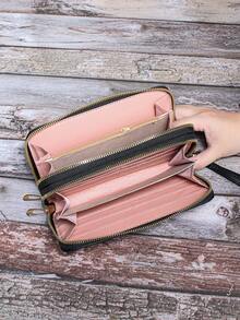 顏色拼接雙拉鍊女士手拿包,長款女式手機包 - 黑色 - 查看 5