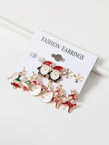 6pcs/set Christmas Theme Earrings - penguin and deer - View 1