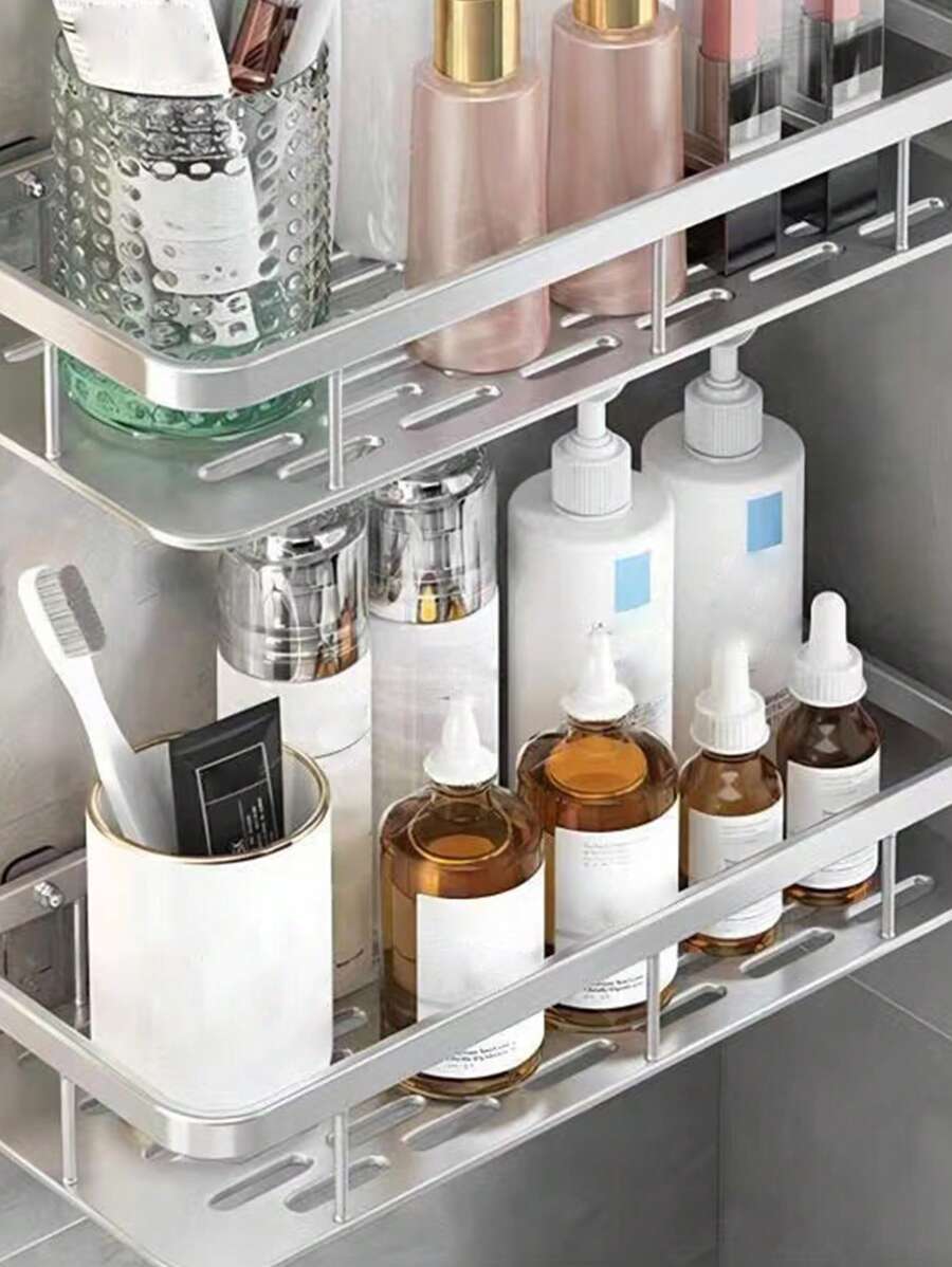 1pc Shower Caddy Shelf, Bathroom Shower Rack, Stainless Steel Suction