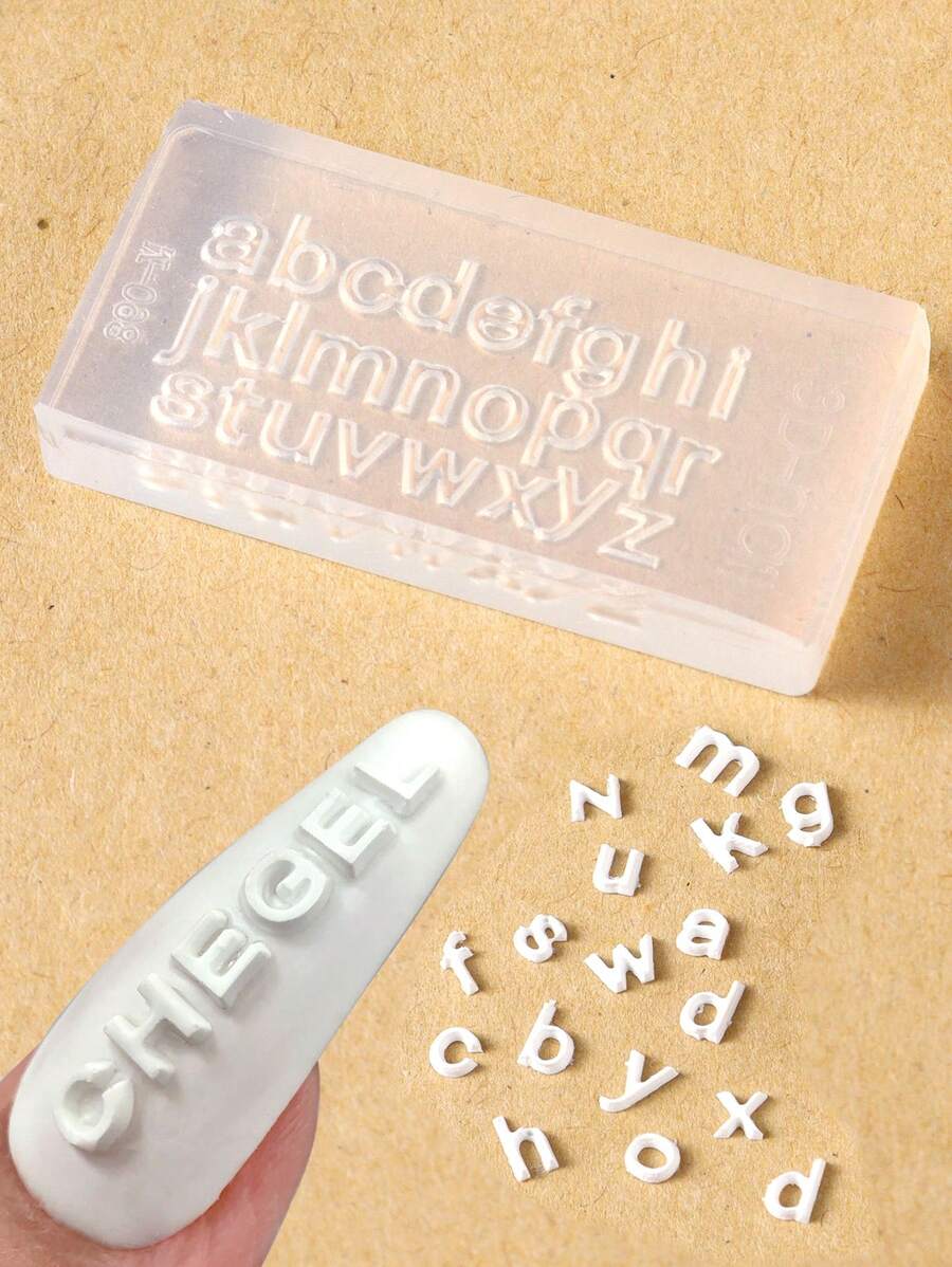 1个3D硅胶美甲雕刻模具，英文字母模具，印花设计凝胶模板，DIY美甲配件工具，多种美甲图案，美甲用品，美甲工具，美甲艺术工具，返校季，美甲，美甲工具，适用于按压式美甲 - 無色 - 查看 1