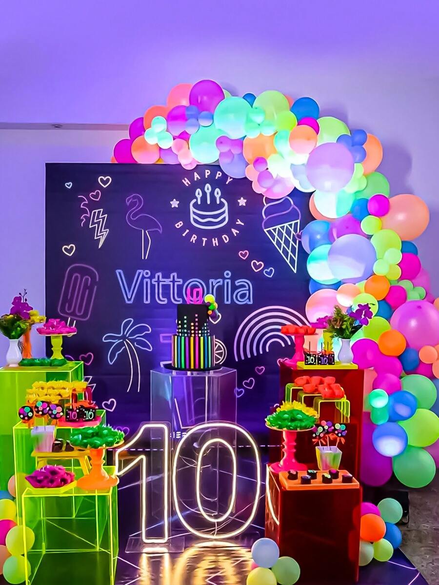 50pcs/100pcs Latex Decorative Balloons, Modern Mixed Color Glow Fluorescent Balloons, Luminous Balloons Used For Festival, Birthday Parties, Family Gatherings, Home Decorations - Multicolor - View 1