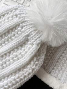 2pcs/Set Women's Thick Knit Hat And Scarf, Autumn And Winter, With Thermal Lined For Warmth - White - View 3