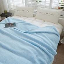 1入組天藍色簡約款雙面毛絨柔軟親膚沙發毯,可保暖,適用於四季,客廳,臥室,度假禮物