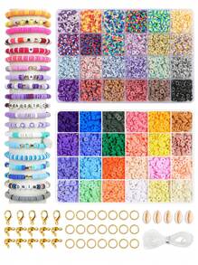 4800pcs Polymer Clay Beads Bracelet Making Kit, 48 Colors Polymer Beads Spacers Soft Pottery Kit, Jewelry Making Kit With Charms Pendant & Elastic Cord, Diy Craft Gift - Multicolor - View 1
