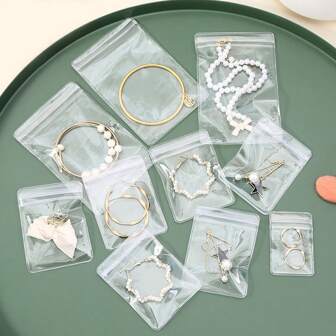 20pcs Thick Pvc Transparent Jewelry Storage Bag With Seal Lock For Earrings And Accessories, Anti-Oxidation, Suitable For Daily Use And Traveling Jewelry Box Makeup Bag Makeup Bags Makeup Organizer Make Up Organizer Makeup Storage