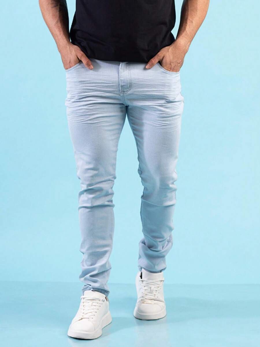 Men Pants - 淺色水洗藍 - 查看 1