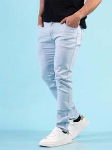 Men Pants - 淺色水洗藍 - 查看 2