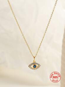 1只925銀鍍金眼形吊墜女項鍊,時尚、簡約、個性化女性珠寶禮物 - 金色 - 查看 2