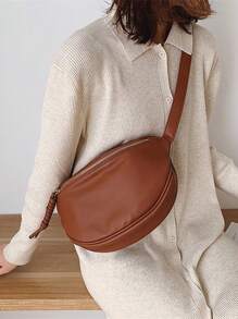 女士單肩包休閒腰包女時尚肩斜背包女胸包 - 棕色 - 查看 1