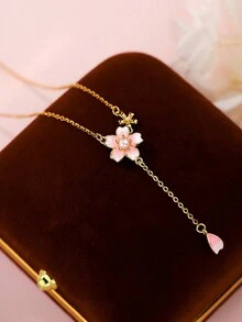 1個甜蜜櫻花設計的文學愛心風格s925純銀桃花杏花項鍊,情人節女友禮物 - 金色 - 查看 3