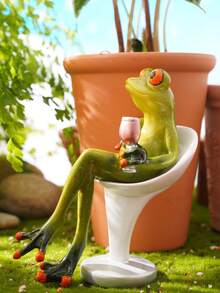 1個彩色樹脂材質的現代創意青蛙坐椅酒瓶架雕塑,適用於家庭、園藝裝飾 - 彩色 - 查看 3