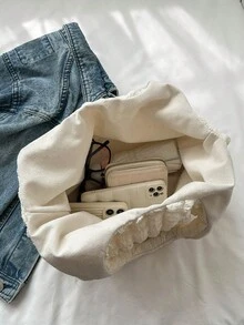 Túi Xách tay Nữ Sọc ca rô Đôi tay cầm - Màu be - Xem 5