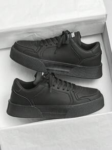 新款厚實純色運動鞋,時尚透氣白色鞋子 - 黑色 - 查看 5