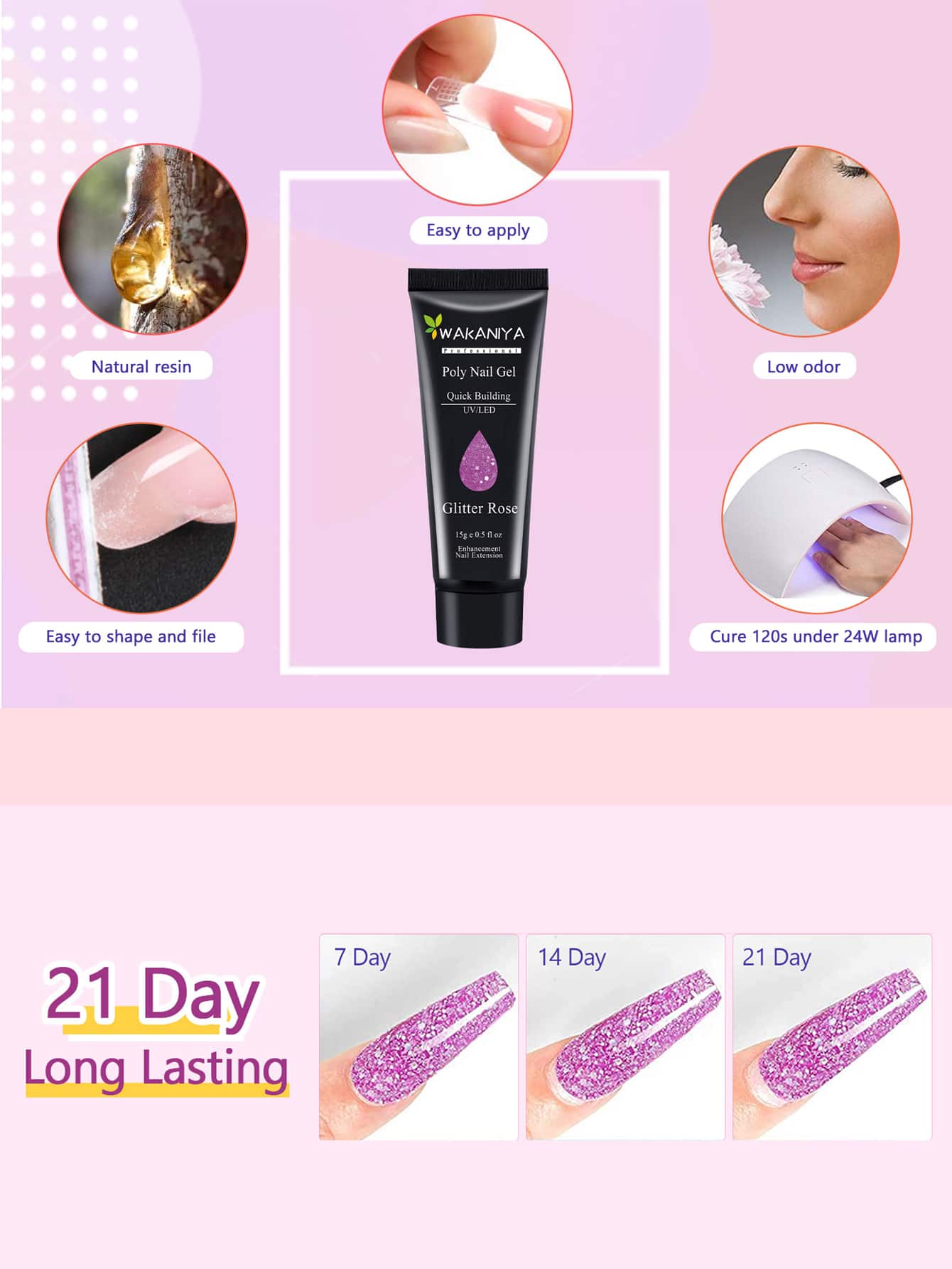 Nail Extension Gel, 10 Colors Available, Cured With Polyacrylic Acid Gel, Requires Uv Light