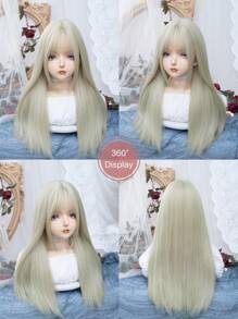 alicegarden 1 Piece Synthetic Heat-Resistant, Long Straight Hair Wig In Gray-Gold Wigs, With Bangs, 26 Inches Long, Fully Machine Woven Daily Natural Realistic Wig Christmas Decor New Year Y2k Christmas Decoration Gifts Flash Party Flash Special Offers(Excluding Accessories) - Beige - View 6