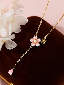1個甜蜜櫻花設計的文學愛心風格s925純銀桃花杏花項鍊,情人節女友禮物 - 金色 - 查看 4