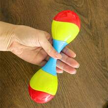 1支隨機顏色的雙頭沙槌,適用於嬰兒視覺追蹤、抓握訓練、奧夫打擊樂器、沙槌、幼兒教育拼玩具 - 紅色 - 查看 6