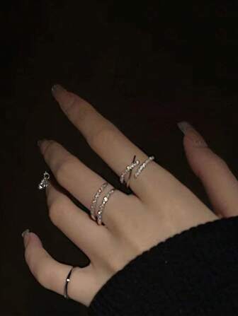 3pcs Simple Open Adjustable Rings Suitable For Women Party & Daily Wear