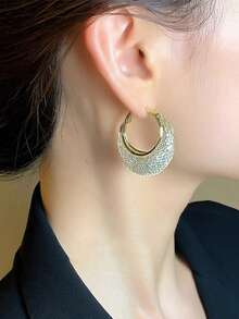 1對/2件銅鋯石網狀空心款高級時尚珠寶耳釘,女性誇張吊墜耳環珠寶禮物 - 彩色 - 查看 2