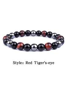 1入組8mm自然黑曜石赤鐵礦虎眼串珠手鏈適合男士,活力石頭首飾類 - 彩色 - 查看 5
