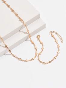 2 Piezas/juego Conjunto De Collar Y Pulsera De Cadena Cruzada De Oro Simple Y Minimalista Para Mujeres - Dorado - Ver 4