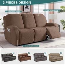 Stretch Recliner Sofa Covers, Reclining Couch Covers With Pockets, Jacquard Reclining Sofa Covers Soft Washable Furniture Protector With Elastic Bottom - Rust Brown - View 4