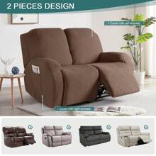 Stretch Recliner Sofa Covers, Reclining Couch Covers With Pockets, Jacquard Reclining Sofa Covers Soft Washable Furniture Protector With Elastic Bottom - Rust Brown - View 2