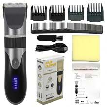 1 pieza Cortapelos recargable con batería de 1200mAh, indicador de batería, para cortar el cabello, afeitarse, cabeza afeitada, recortar el cabello, peinar el cabello, adecuado para cabello graso, portátil, para uso en el hogar, adultos y niños, 1082 gris