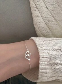 1pc Simple Dual Rings Heart Shaped Bracelet, Perfect For Daily Wear And Best Friends Gift For Women - Silver - View 4