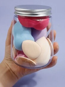 RANCAI 12pcs Makeup Sponge Puff Set, Water-Activated Expanding Finger Sponge, Teardrop Shape, Jar Packed, Multiple Colors Available - Multicolor - View 4
