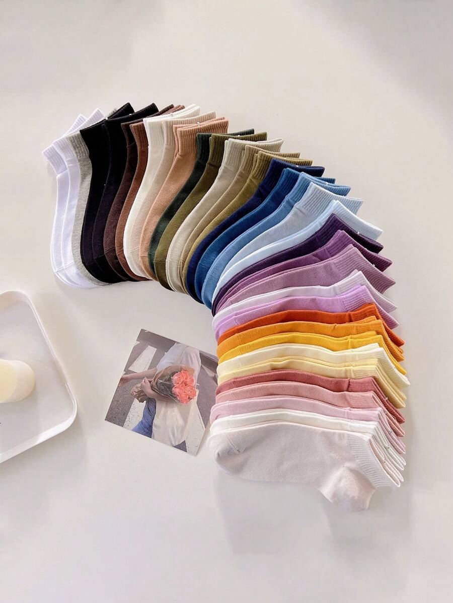 30 Pares De Calcetines De Corte Bajo De Color Sólido Al Azar Para Atuendo Casual - Multicolor - Ver 1