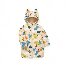 Balabala Young Girl Cartoon Pattern Allover Print Casual Cute Windproof And Waterproof Hooded Down Jacket - Khaki - View 5