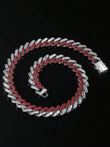 1pc Rhinestone Buckle Chain Necklace For Men, Minimalist Style, Daily Wear - Silver - View 2